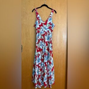 Chaps Ralph Lauren Red and Blue Floral Maxi Dress